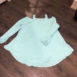 Umgee Turquoise Cold Shoulder Long Sleeve Shirt